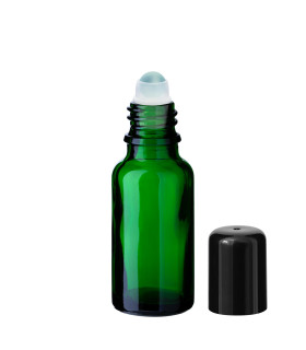 Grüne Glasflasche 20 ml Roll-on mit schwarzem Schraubverschluss
