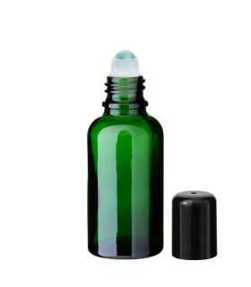 Grüne Glasflasche 30 ml Roll-on mit schwarzem Schraubverschluss