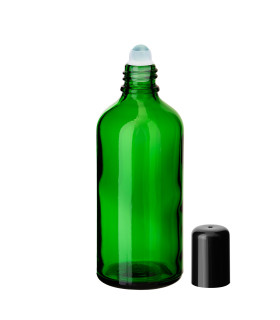 Grüne Glasflasche 100 ml Roll-on mit schwarzem Schraubverschluss