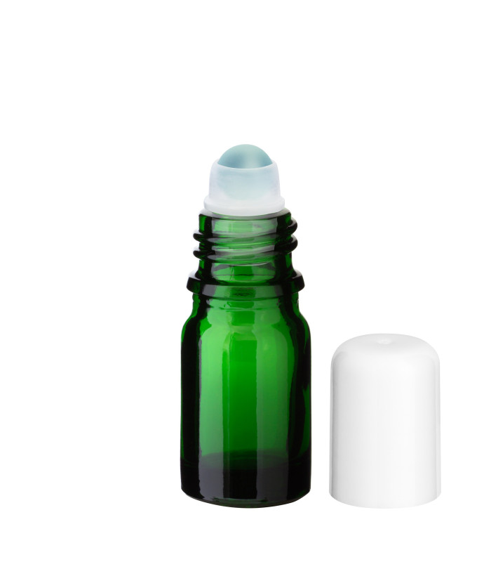 Glasflasche 5 ml grün Roll-on mit weißem Schraubverschluss