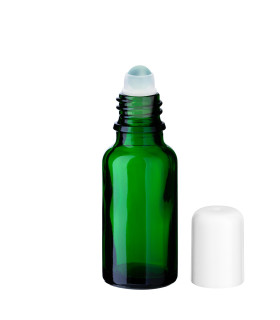 Grüne Glasflasche 20 ml Roll-on mit weißem Schraubverschluss