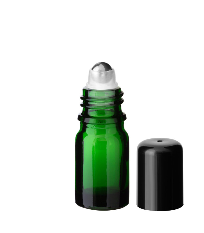 Glasflasche 5 ml grün Roll-on mit schwarzem Schraubverschluss [2]