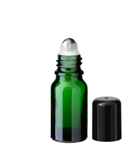 Grüne Glasflasche 10 ml Roll-on mit schwarzem Schraubverschluss [2]