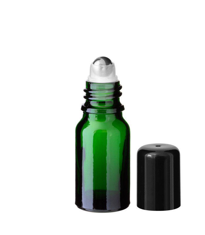 Glasflasche 10 ml grün Roll-on mit schwarzem Schraubverschluss [2]