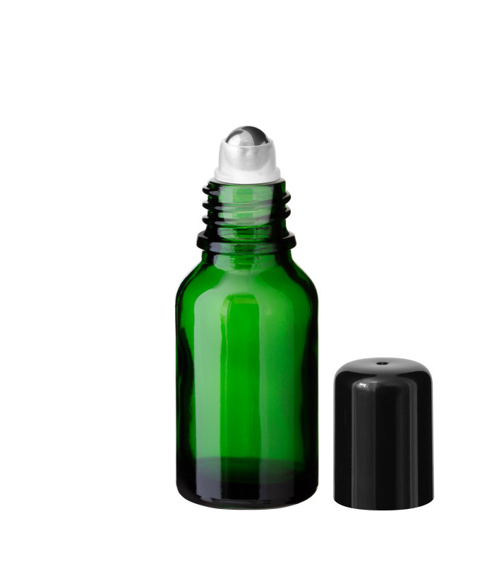 Glasflasche 15 ml grün Roll-on mit schwarzem Schraubverschluss [2]