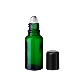 Grüne Glasflasche 20 ml Roll-on mit schwarzem Schraubverschluss [2]