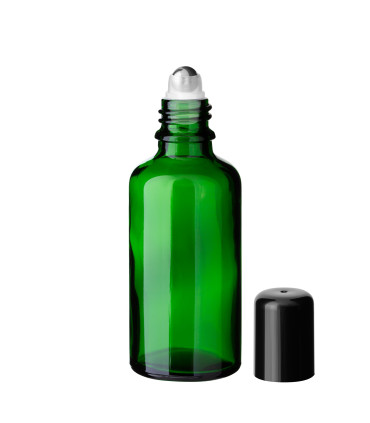 Glasflasche 50 ml grün Roll-on mit schwarzem Schraubverschluss [2]