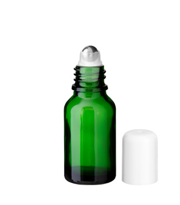 Glasflasche 15 ml grün Roll-on mit weißem Schraubverschluss [2]