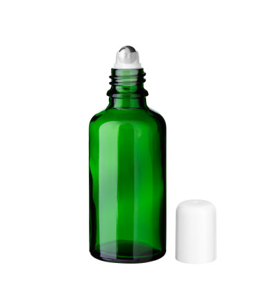 Glasflasche 50 ml grün Roll-on mit weißem Schraubverschluss [2]