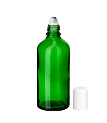 Glasflasche 100 ml grün Roll-on mit weißem Schraubverschluss [2]