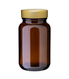 Weithalsglas braun 150 ml mit goldenem Unishell-Deckel