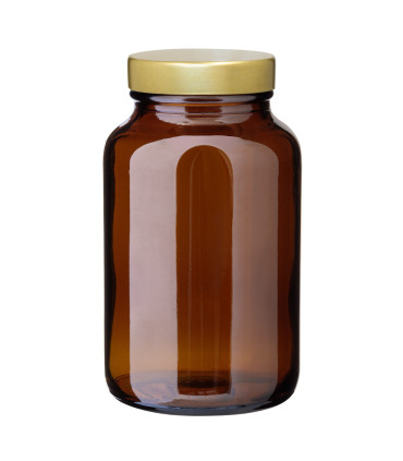 Weithalsglas braun 200 ml mit goldenem Unishell-Deckel