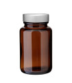 Weithalsglas 100 ml braun mit silbernem Unishell-Deckel