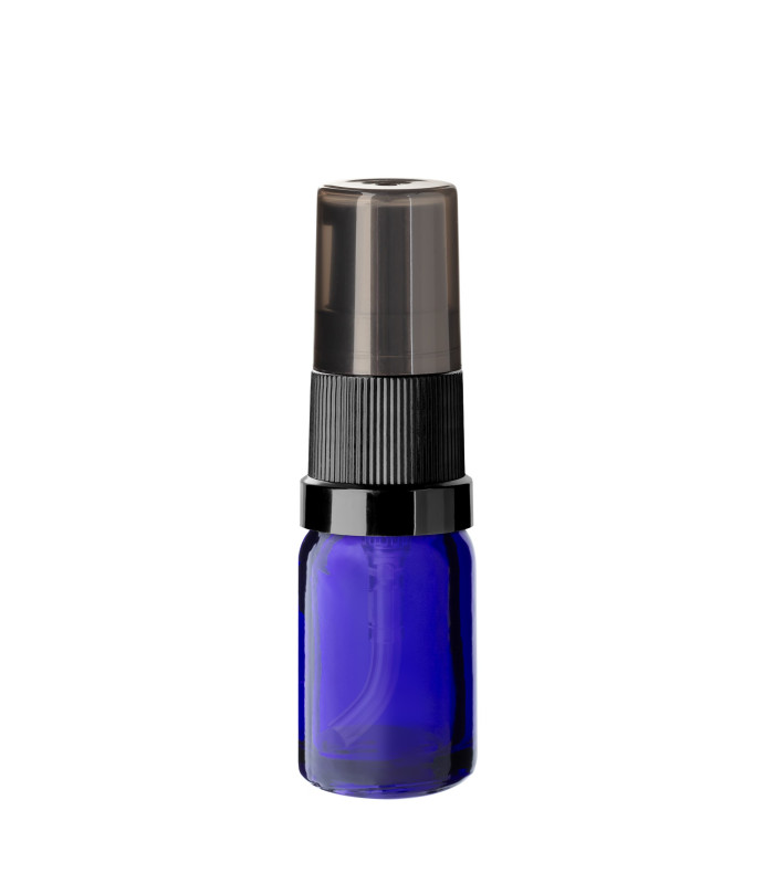 Glasflasche 5 ml blau mit schwarzer Pumpe [1]