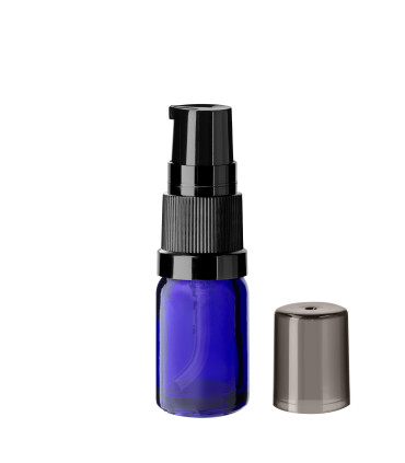 Glasflasche 5 ml blau mit schwarzer Pumpe [1]