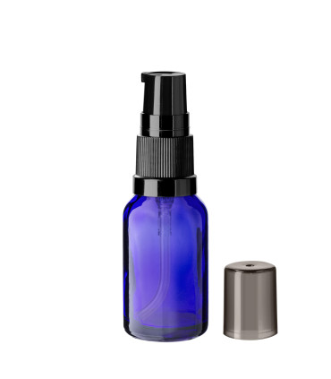 Glasflasche 15 ml blau mit schwarzer Pumpe [1]