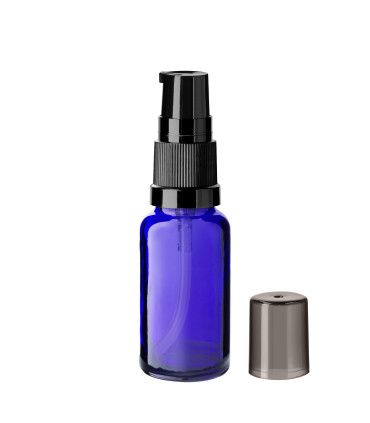 Glasflasche 20 ml blau mit schwarzer Pumpe [1]