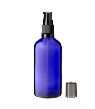 Glasflasche 100 ml blau mit schwarzer Pumpe [1]