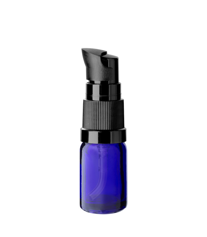 Glasflasche 5 ml blau mit schwarzer Pumpe [2]