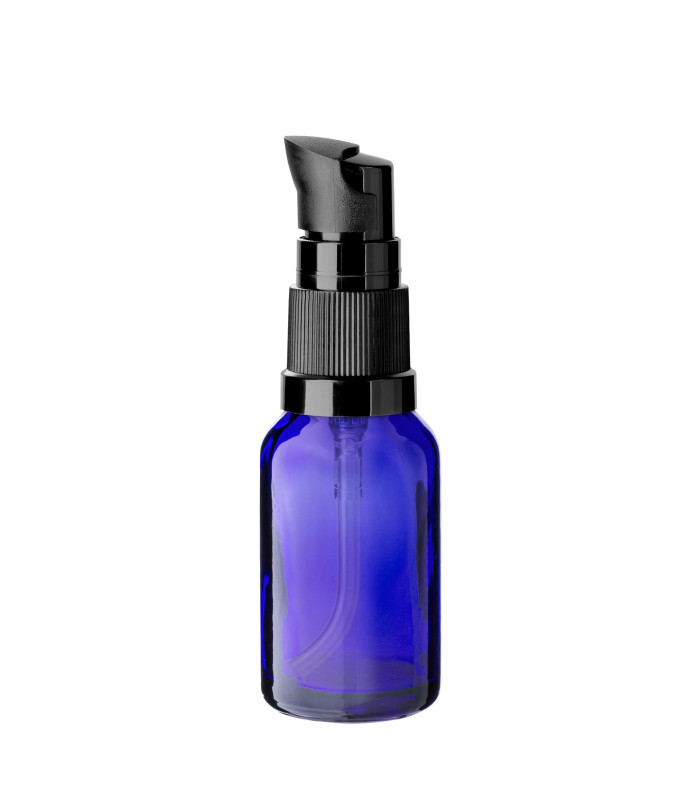 Glasflasche 15 ml blau mit schwarzer Pumpe [2]