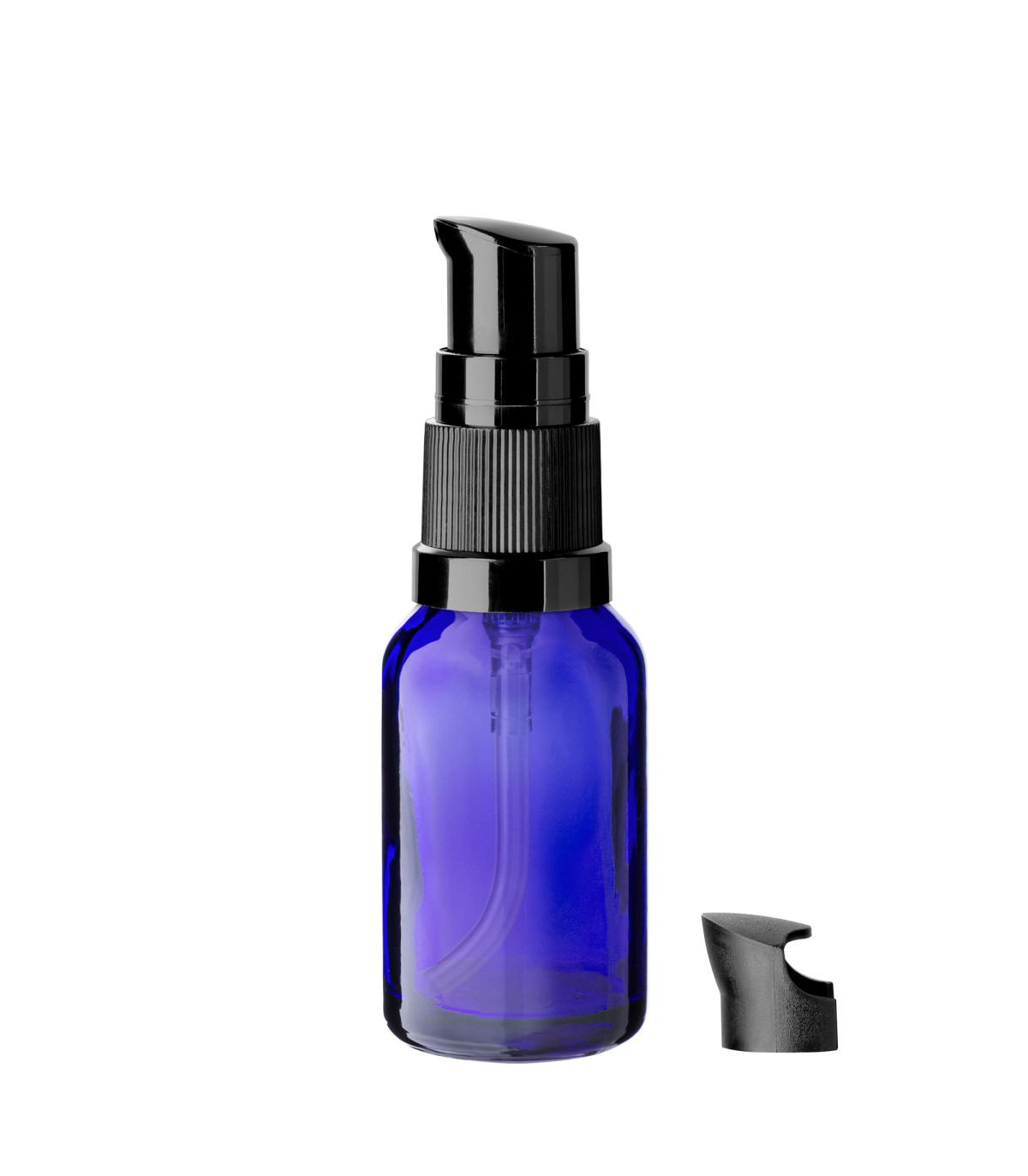 Glasflasche 15 ml blau mit schwarzer Pumpe [2]