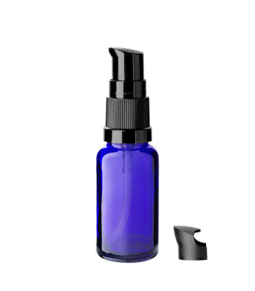 Glasflasche 20 ml blau mit schwarzer Pumpe [2]