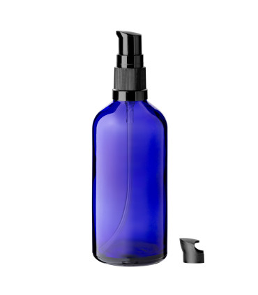 Glasflasche 100 ml blau mit schwarzer Pumpe [2]