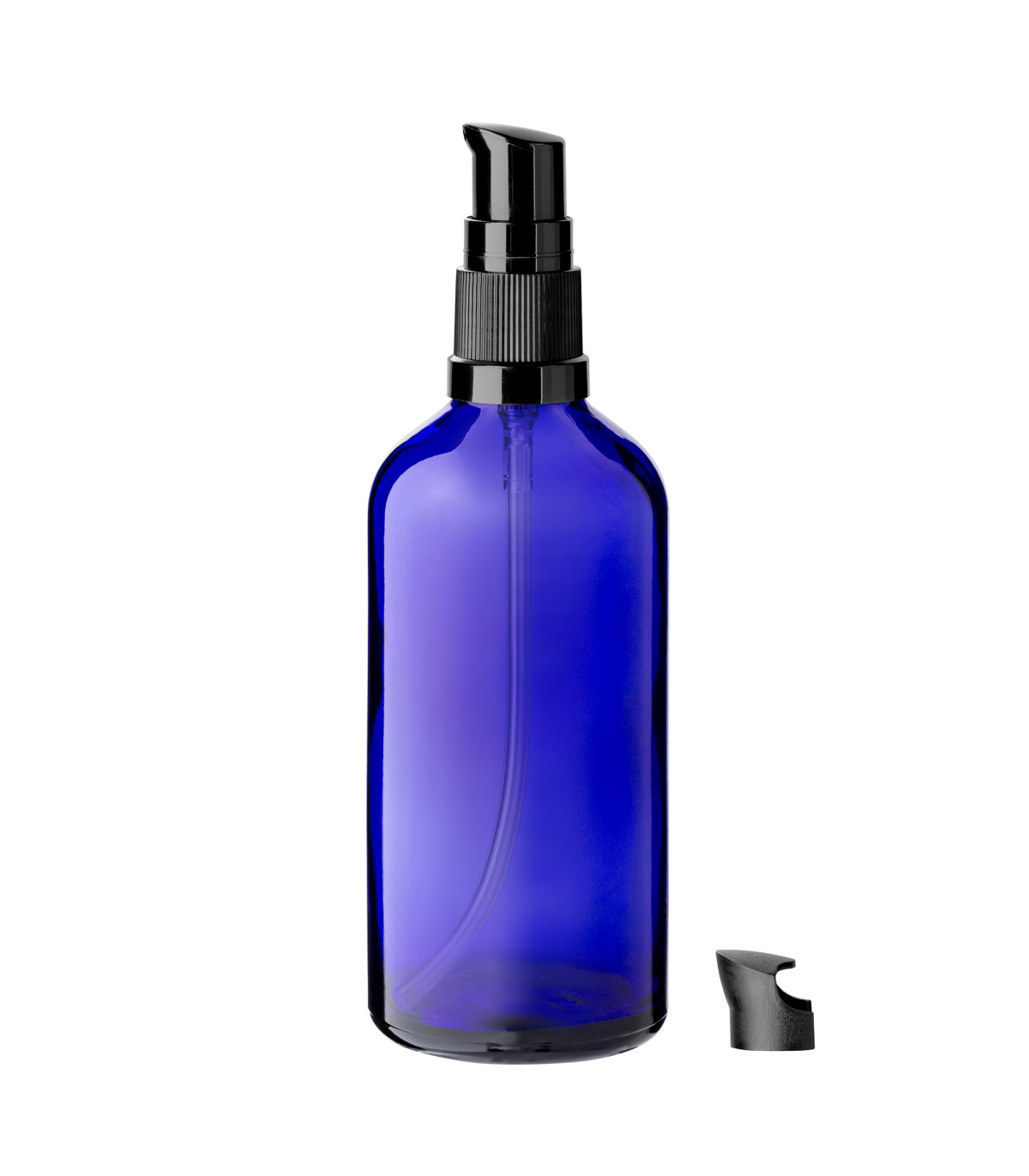 Glasflasche 100 ml blau mit schwarzer Pumpe [2]