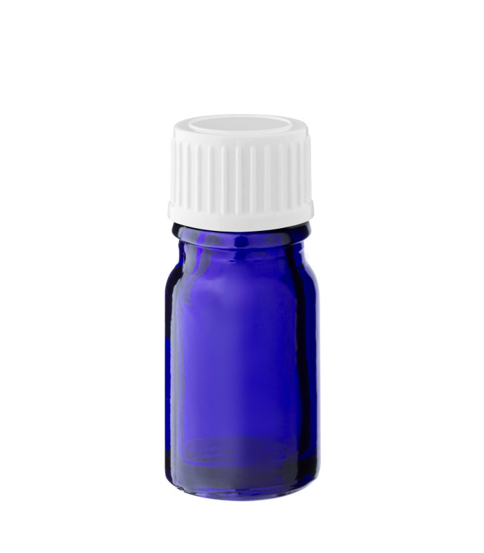 Glasflasche 5 ml blau mit weißem Schraubverschluss