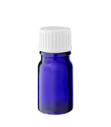 Glasflasche 5 ml blau mit weißem Schraubverschluss