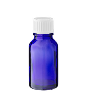 Blaue Glasflasche 15 ml mit weißem Schraubverschluss