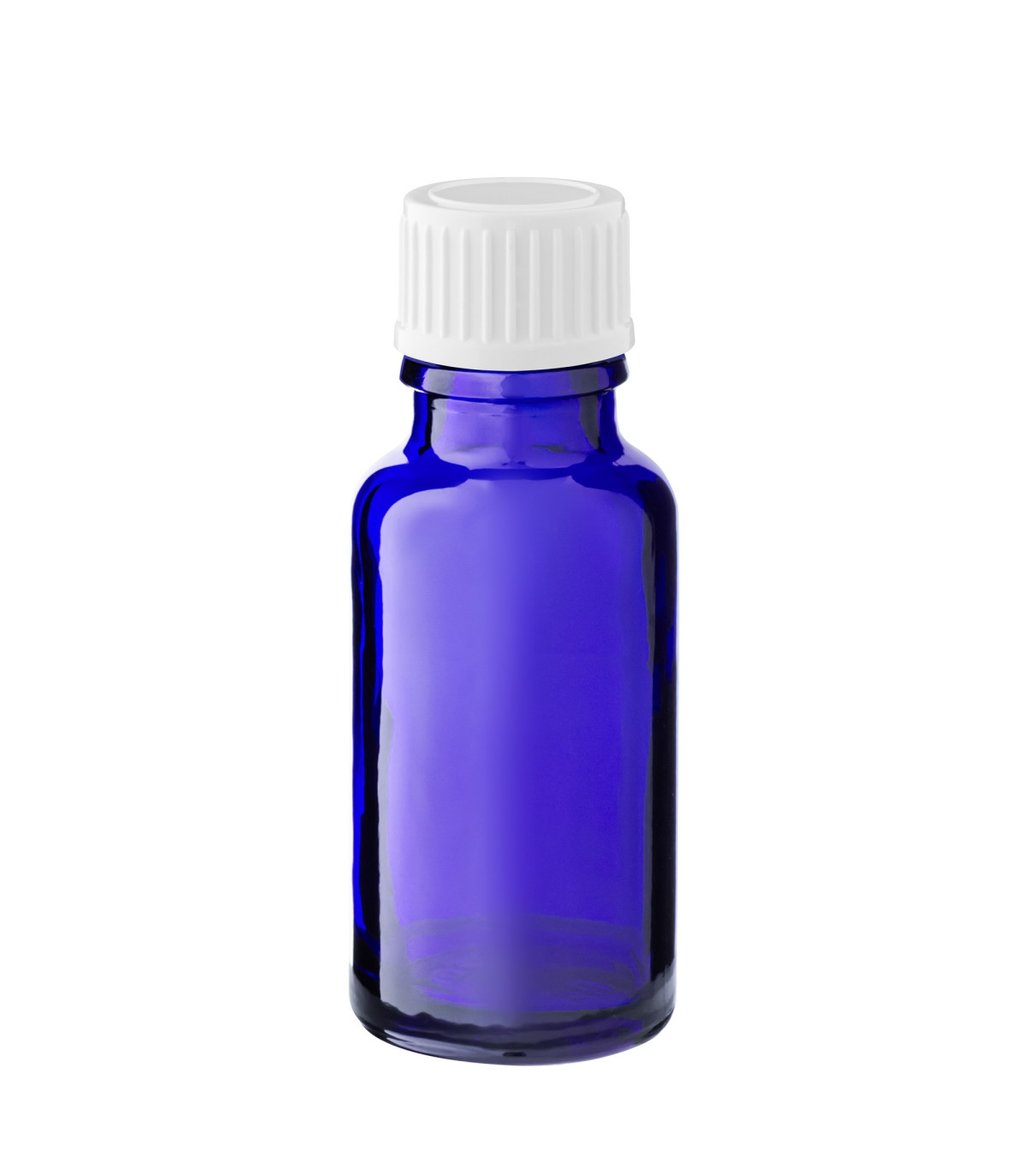 Glasflasche 20 ml blau mit weißem Schraubverschluss