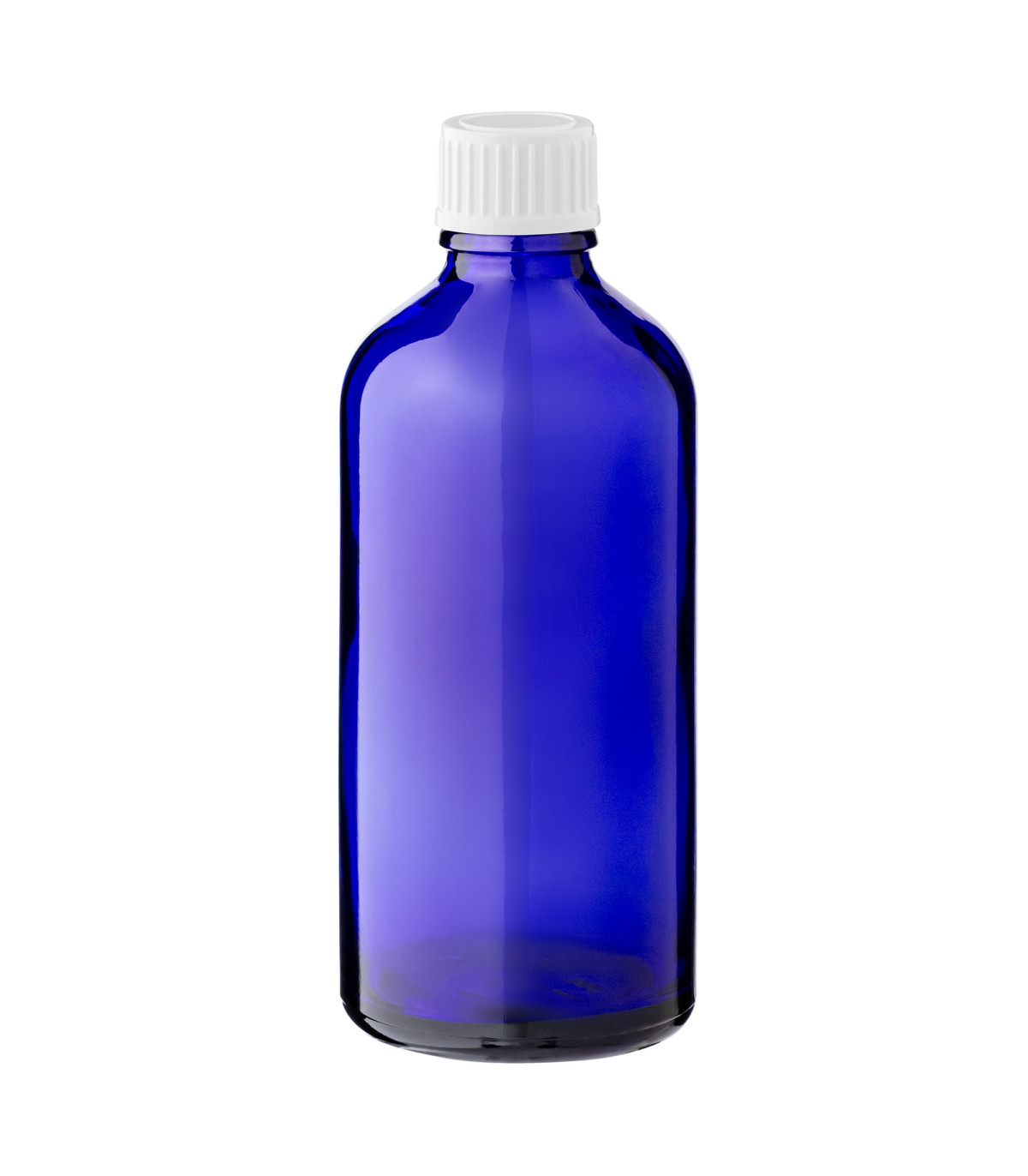 Glasflasche 100 ml blau mit weißem Schraubverschluss