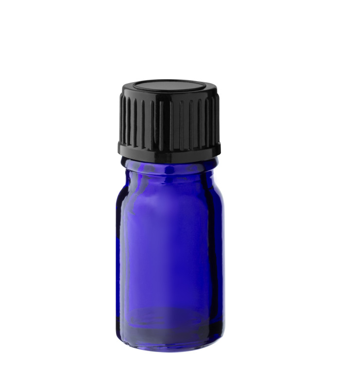 Glasflasche 5 ml blau mit schwarzem Schraubverschluss