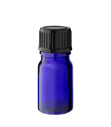 Glasflasche 5 ml blau mit schwarzem Schraubverschluss