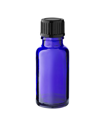 Glasflasche 20 ml blau mit schwarzem Schraubverschluss