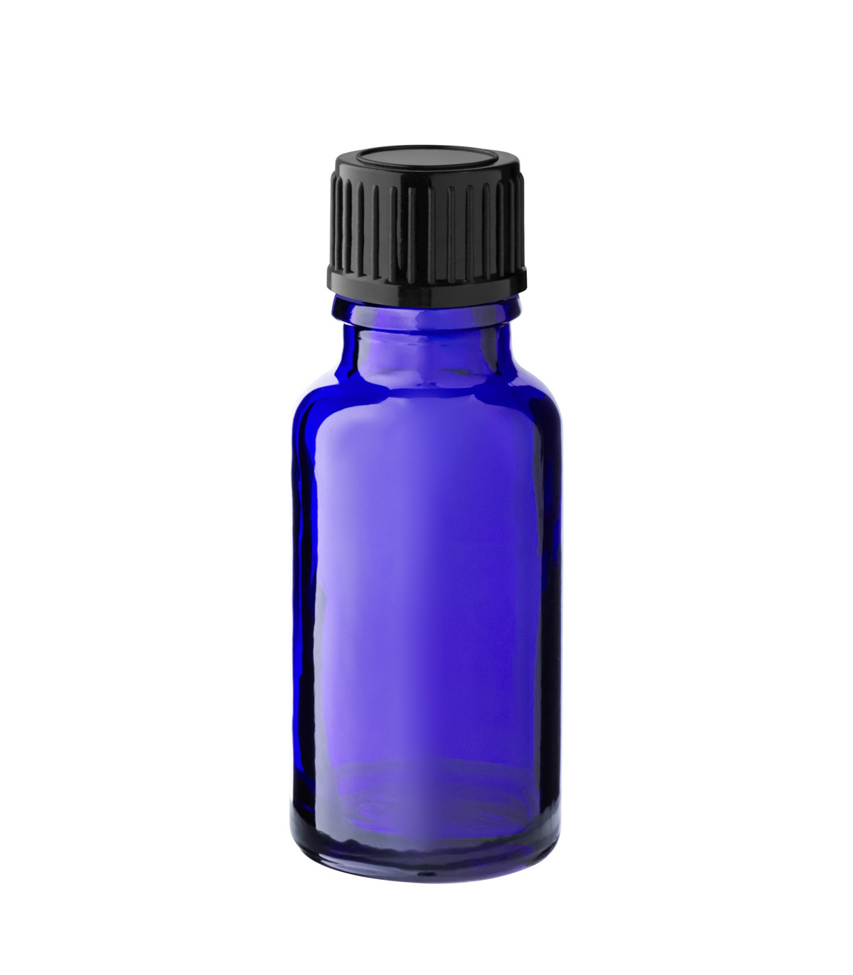 Glasflasche 20 ml blau mit schwarzem Schraubverschluss