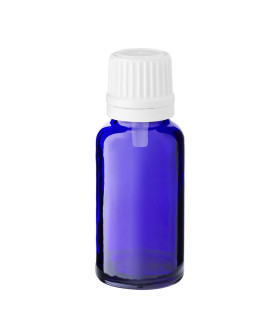 Blaue Glasflasche 20 ml mit weißem Tropfer
