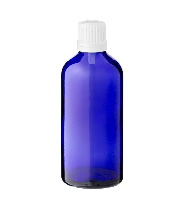 Glasflasche 100 ml blau mit weißem Tropfer