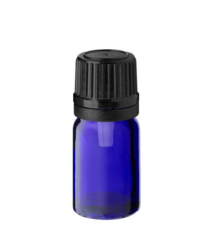 Glasflasche 5 ml blau mit schwarzem Tropfer