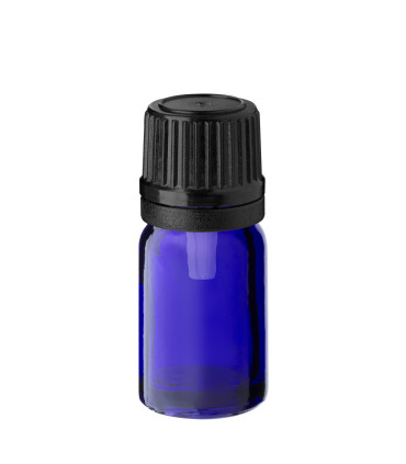Glasflasche 5 ml blau mit schwarzem Tropfer