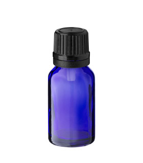 Blaue Glasflasche 15 ml mit schwarzem Tropfer