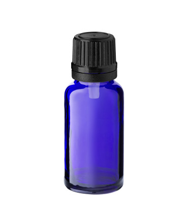 Glasflasche 20 ml blau mit schwarzem Tropfer
