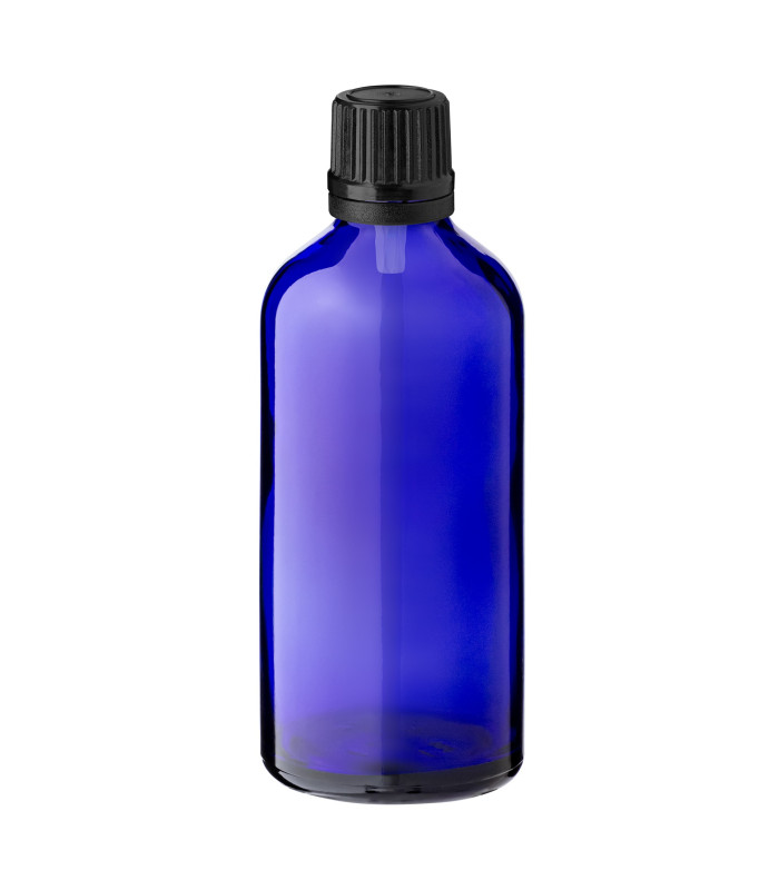 Glasflasche 100 ml blau mit schwarzem Tropfer