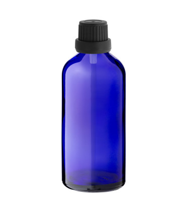 Blaue Glasflasche 100 ml mit schwarzem Tropfer [2]