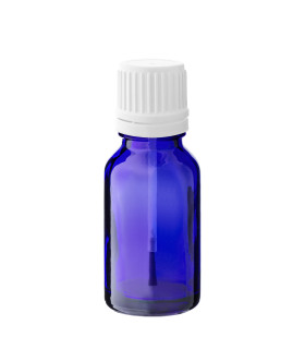 Blaue Glasflasche 15 ml mit weißem Pinsel