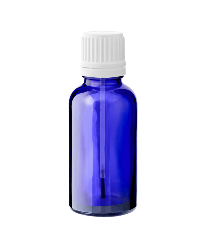 Glasflasche 30 ml blau mit weißem Pinsel