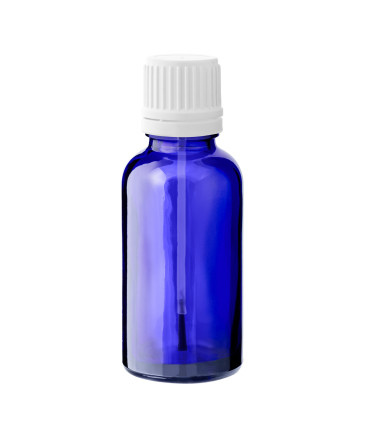 Glasflasche 30 ml blau mit weißem Pinsel