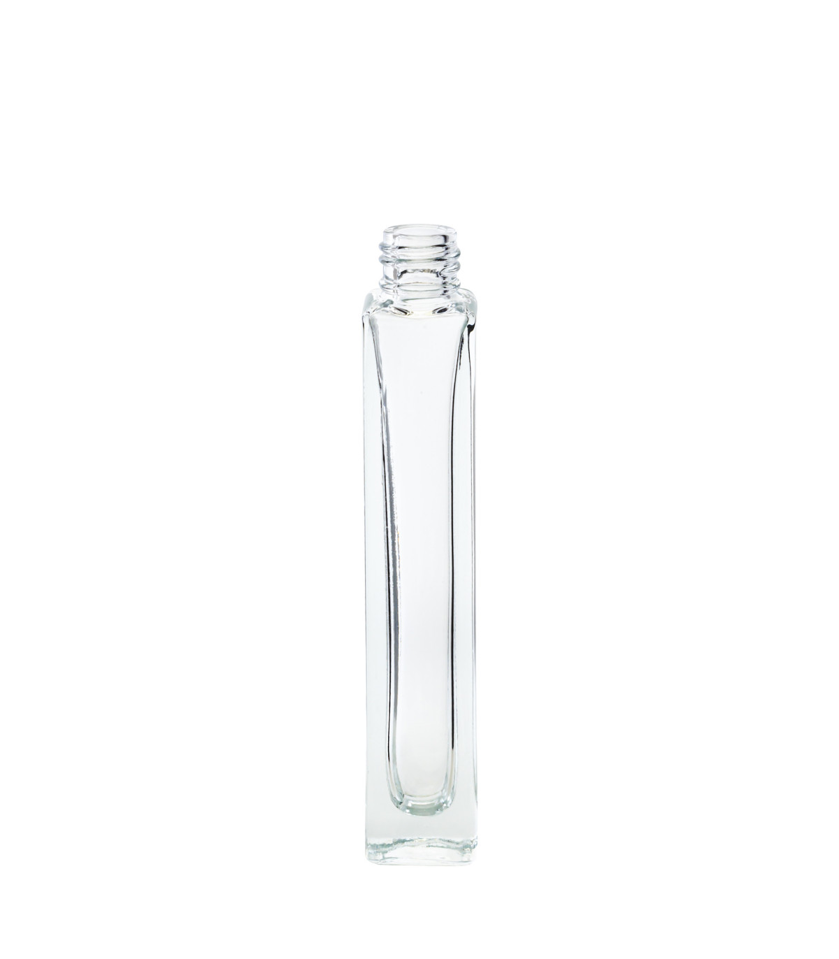 Quadratische Klarglasflasche 10 ml mit Gewinde 13/410 freigestellt