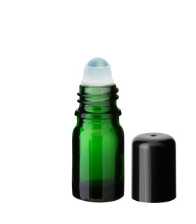 Grüne Glasflasche 5 ml Roll-on mit schwarzem Schraubverschluss